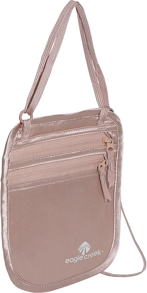 RFID Blocker Neck Wallet - Durable and Lightweight Travel Passport and Valuables Organizer with Hook and Loop Closure and Adjustable Neck Strap, Tan
