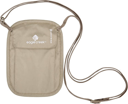 RFID Blocker Neck Wallet - Durable and Lightweight Travel Passport and Valuables Organizer with Hook and Loop Closure and Adjustable Neck Strap, Tan