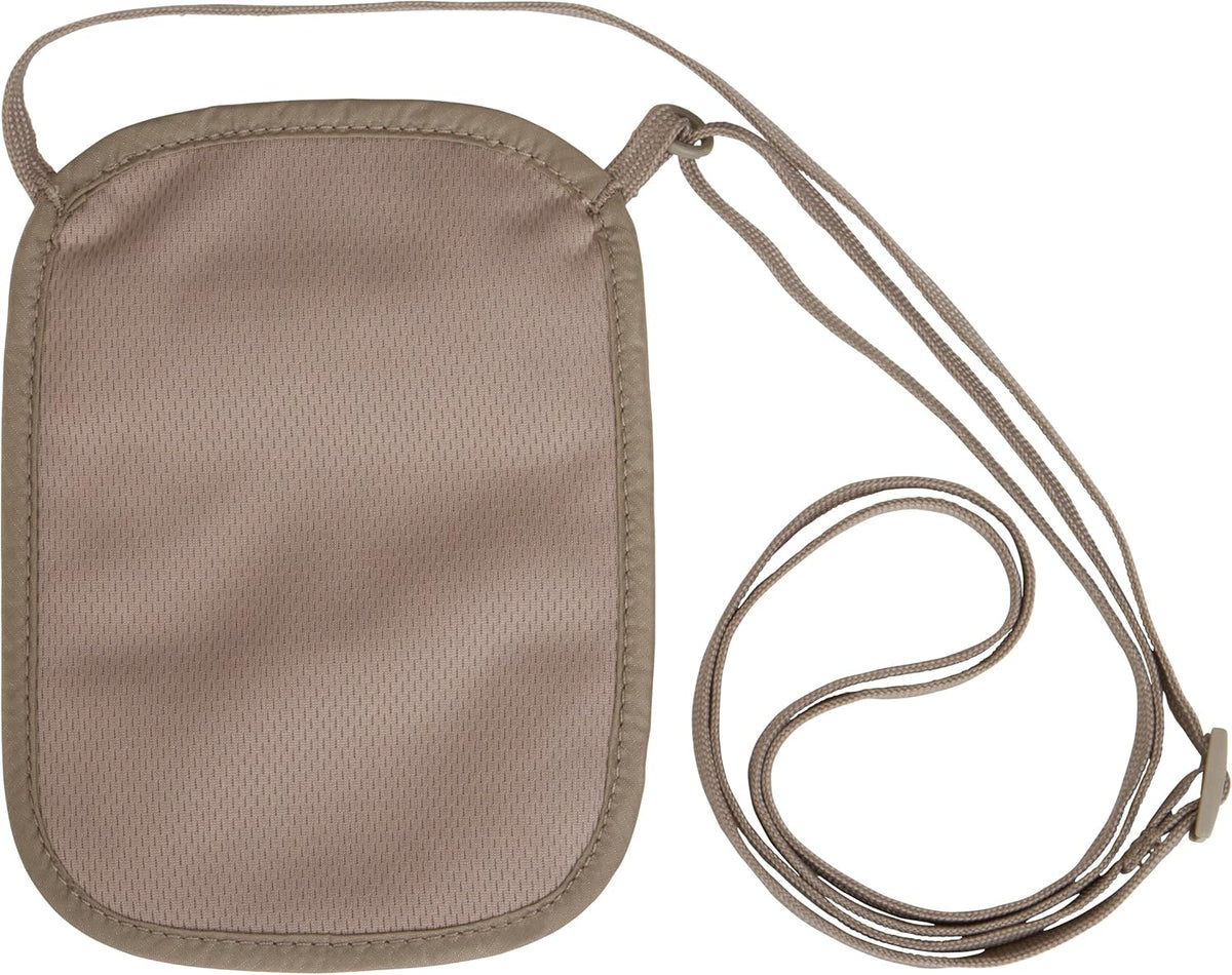 RFID Blocker Neck Wallet - Durable and Lightweight Travel Passport and Valuables Organizer with Hook and Loop Closure and Adjustable Neck Strap, Tan