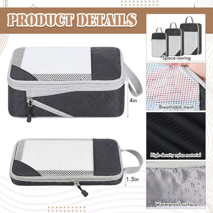 9 Set Compression Packing Cubes for Travel, Luggage Suitcase Organizer Bags with Breathable Mesh Panel for Space Saving Carry on(Beige, Black, Gray)