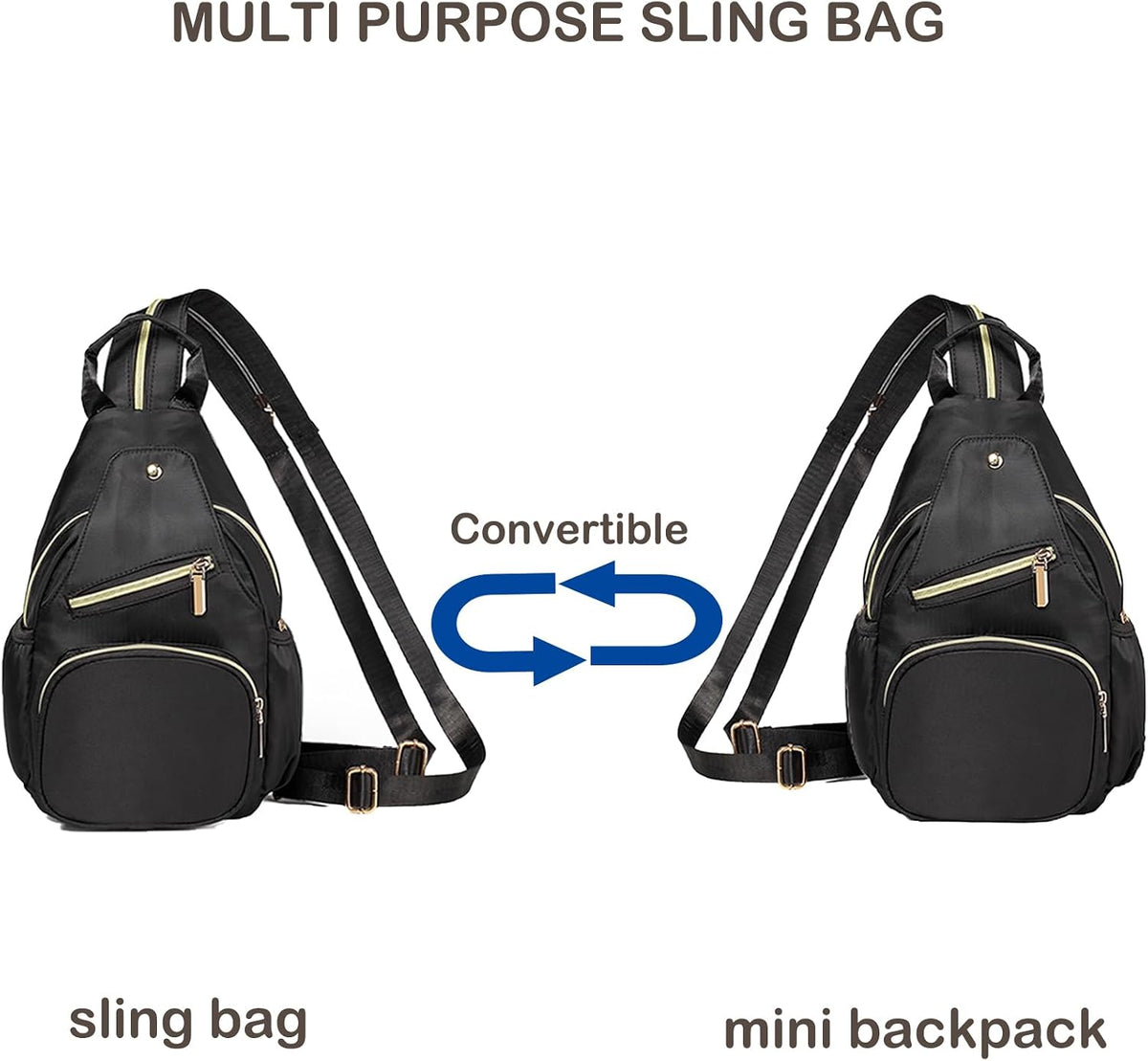 Small Crossbody Bag Convertible Mini Backpack for Women, Cross Body Sling Bag Sling Backpack for Travel Daypack