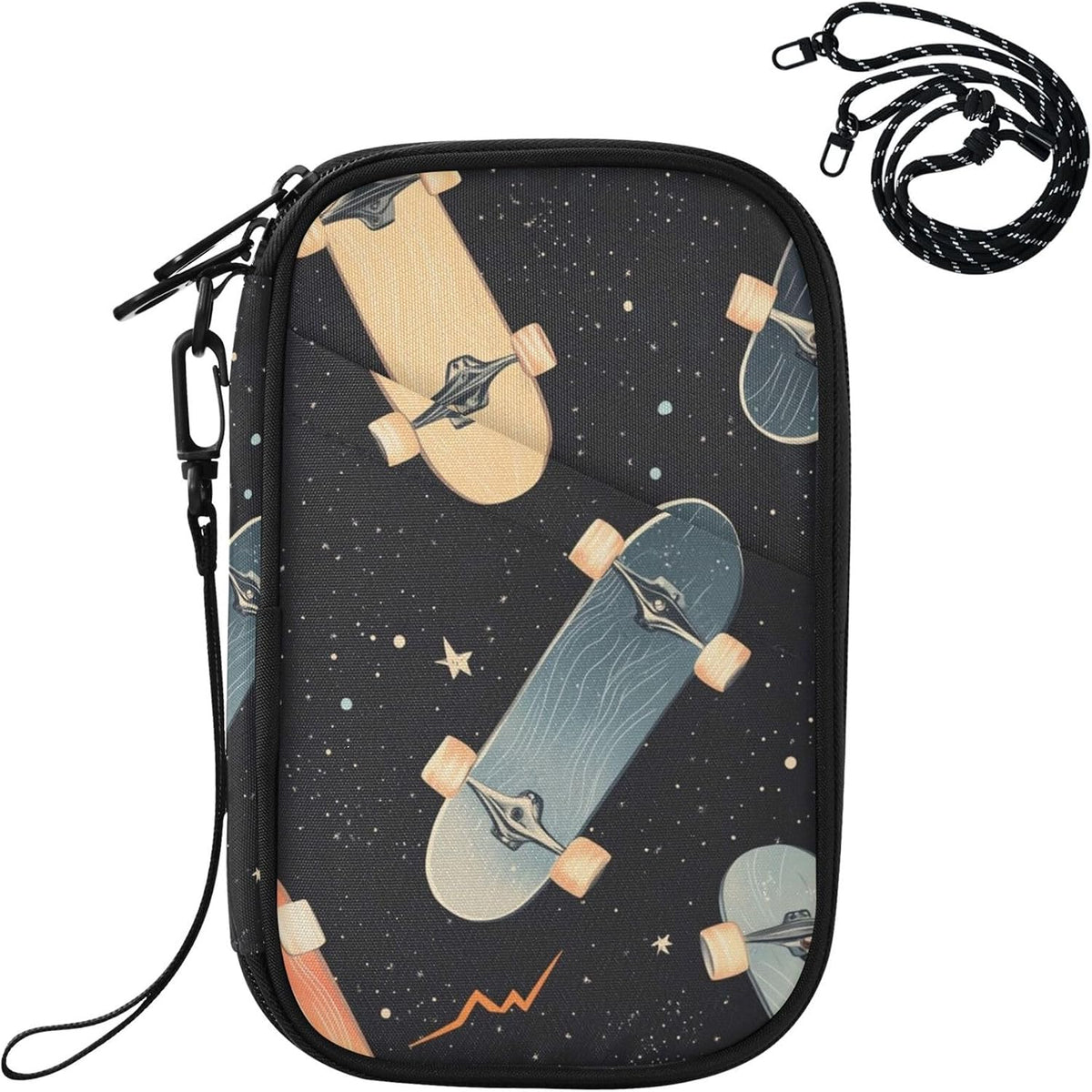 Galaxy Star Skateboard Passport Holder RFID Blocking Wallet | Family Passport Book Wallet, Waterproof Travel Document Organizer Clutch Bag Credit Cards Case Cover for Women Men