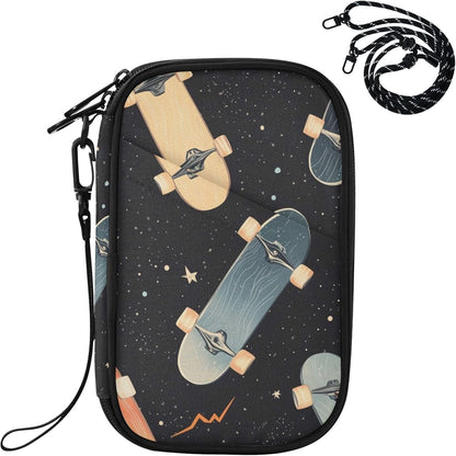 Galaxy Star Skateboard Passport Holder RFID Blocking Wallet | Family Passport Book Wallet, Waterproof Travel Document Organizer Clutch Bag Credit Cards Case Cover for Women Men