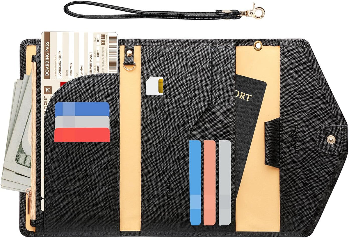 Passport Holder Women Travel Wallet (Ver.5) for Women Rfid Blocking Passport Cover Case Document Organizer Wrist Strap