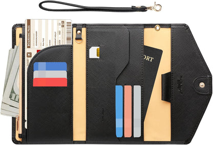 Passport Holder Women Travel Wallet (Ver.5) for Women Rfid Blocking Passport Cover Case Document Organizer Wrist Strap