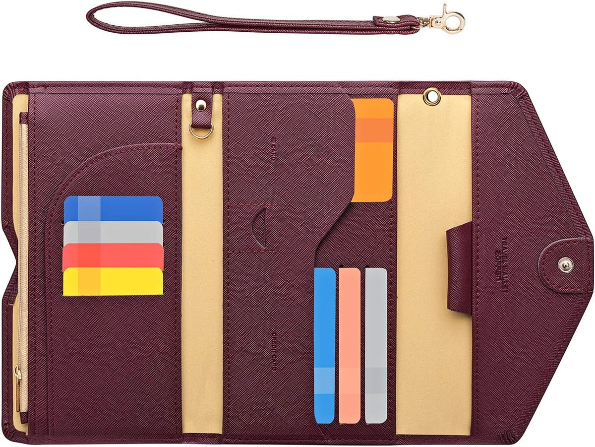 Passport Holder Women Travel Wallet (Ver.5) for Women Rfid Blocking Passport Cover Case Document Organizer Wrist Strap