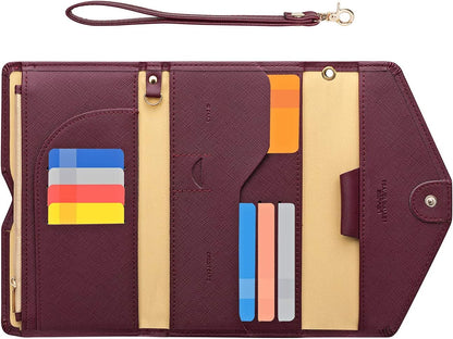 Passport Holder Women Travel Wallet (Ver.5) for Women Rfid Blocking Passport Cover Case Document Organizer Wrist Strap