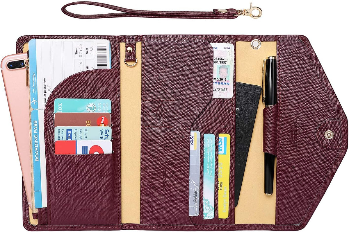 Passport Holder Women Travel Wallet (Ver.5) for Women Rfid Blocking Passport Cover Case Document Organizer Wrist Strap
