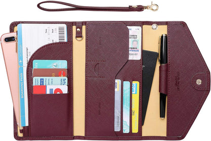 Passport Holder Women Travel Wallet (Ver.5) for Women Rfid Blocking Passport Cover Case Document Organizer Wrist Strap
