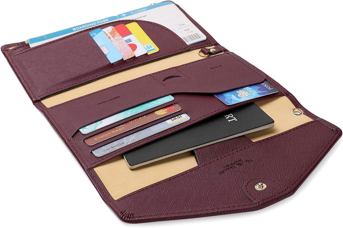 Passport Holder Women Travel Wallet (Ver.5) for Women Rfid Blocking Passport Cover Case Document Organizer Wrist Strap