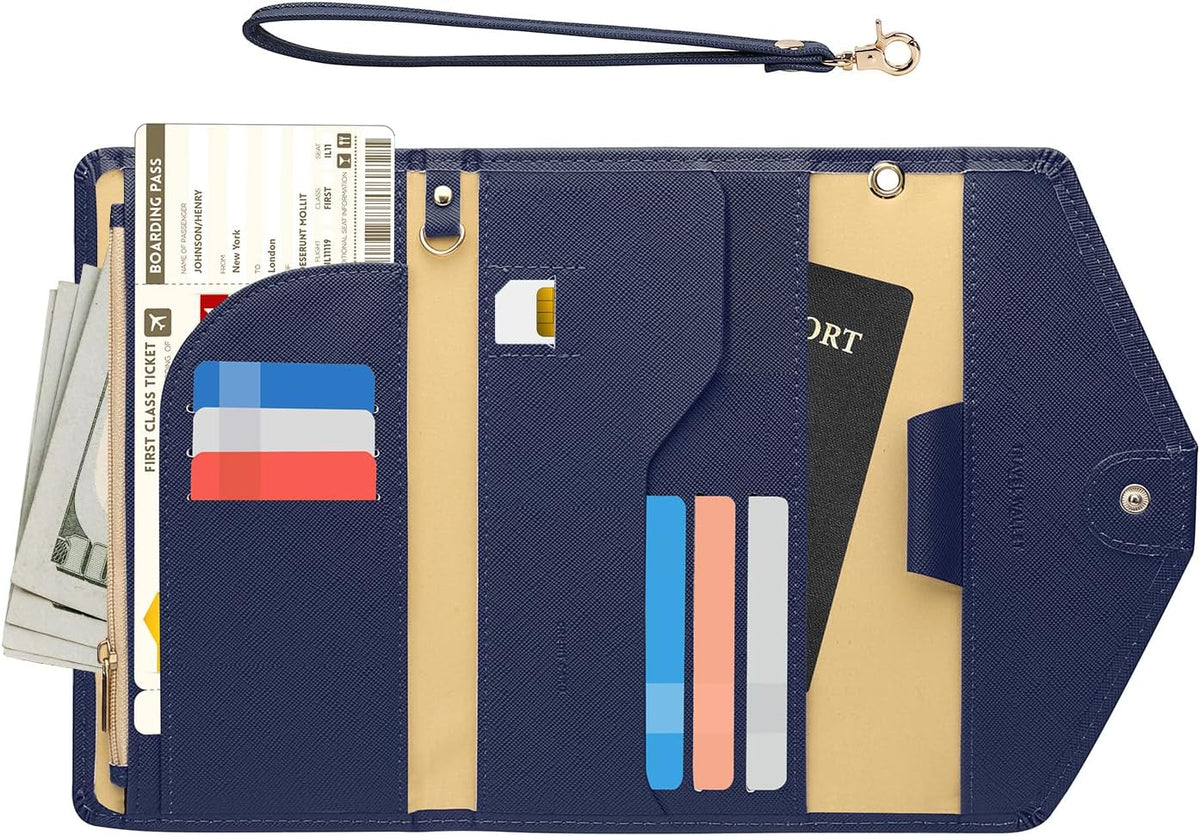 Passport Holder Women Travel Wallet (Ver.5) for Women Rfid Blocking Passport Cover Case Document Organizer Wrist Strap