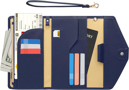 Passport Holder Women Travel Wallet (Ver.5) for Women Rfid Blocking Passport Cover Case Document Organizer Wrist Strap