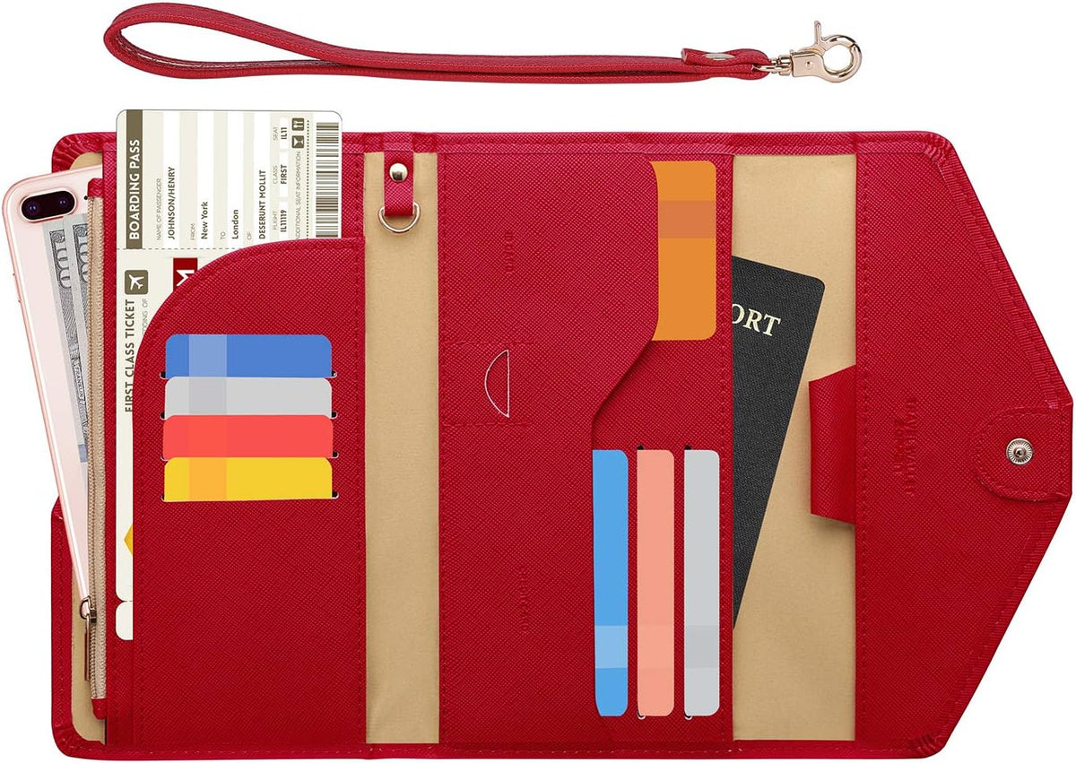 Passport Holder Women Travel Wallet (Ver.5) for Women Rfid Blocking Passport Cover Case Document Organizer Wrist Strap