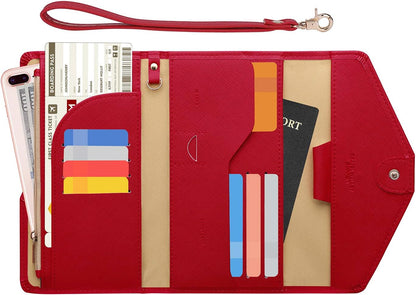 Passport Holder Women Travel Wallet (Ver.5) for Women Rfid Blocking Passport Cover Case Document Organizer Wrist Strap