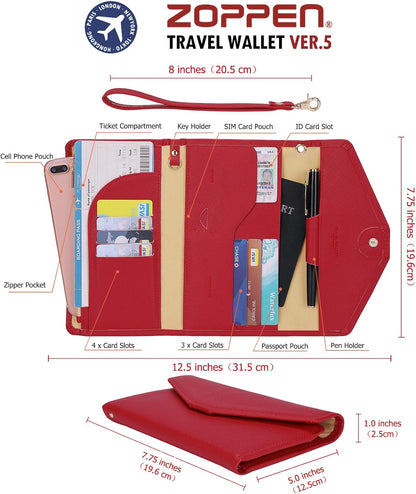 Passport Holder Women Travel Wallet (Ver.5) for Women Rfid Blocking Passport Cover Case Document Organizer Wrist Strap