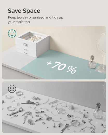 3-Tier Jewelry Box, Travel Jewelry Case with Handle, 2 Drawers, Lockable Jewelry Organizer with Mirror, Jewelry Storage, Modern Style, Gift for Loved Ones, White UJBC154W01
