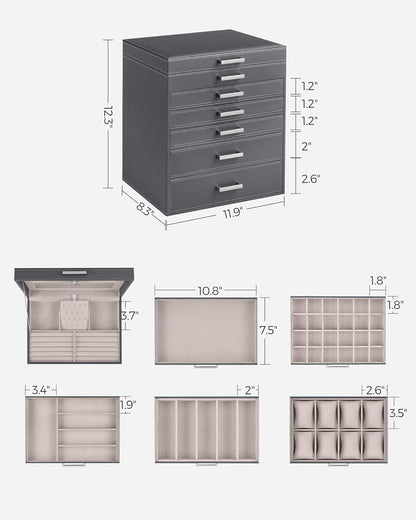 3-Tier Jewelry Box, Travel Jewelry Case with Handle, 2 Drawers, Lockable Jewelry Organizer with Mirror, Jewelry Storage, Modern Style, Gift for Loved Ones, White UJBC154W01