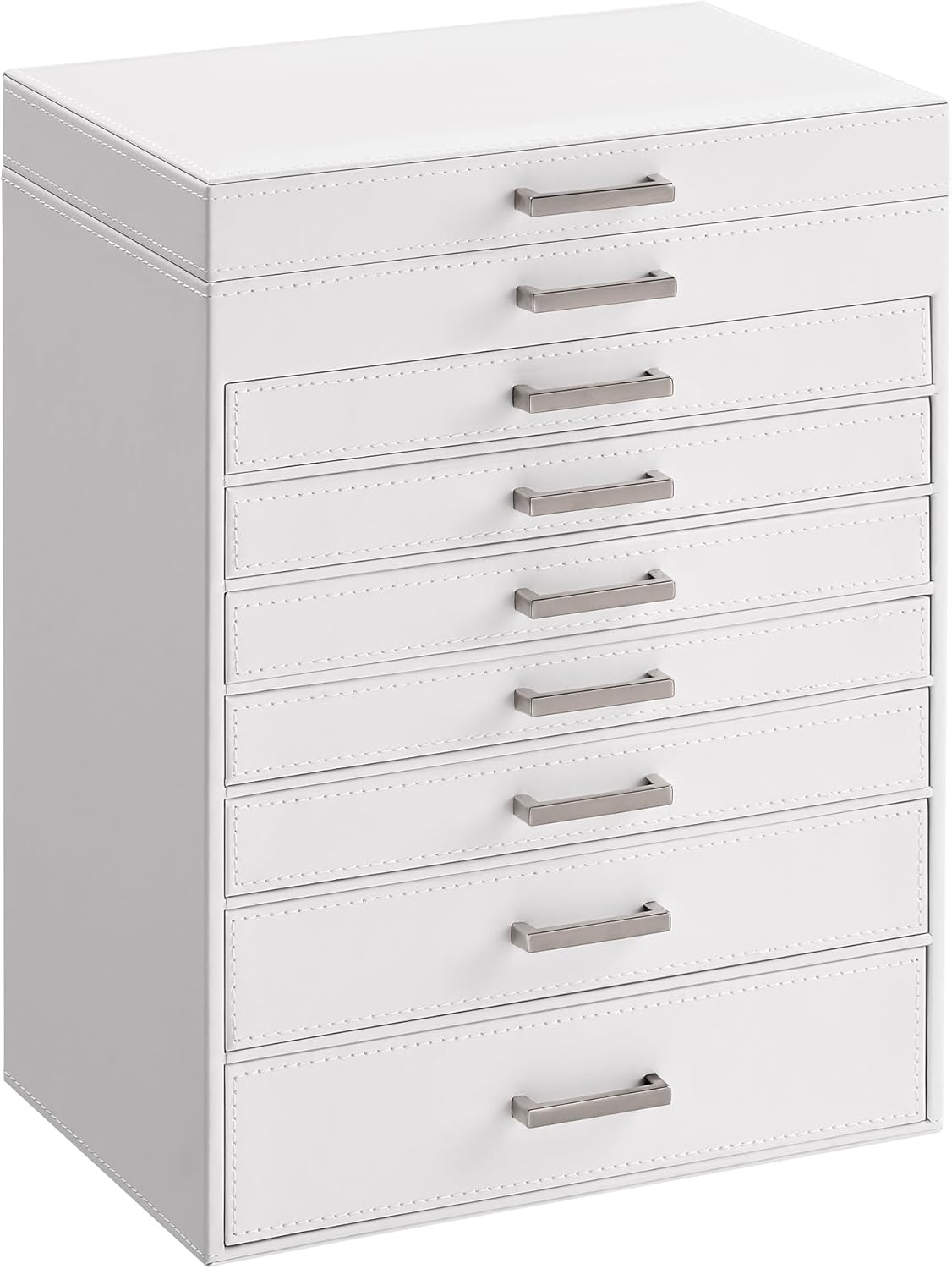 3-Tier Jewelry Box, Travel Jewelry Case with Handle, 2 Drawers, Lockable Jewelry Organizer with Mirror, Jewelry Storage, Modern Style, Gift for Loved Ones, White UJBC154W01
