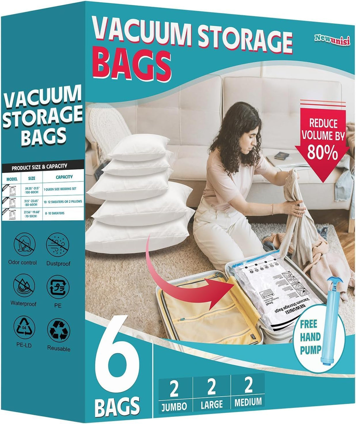 12-Piece Travel Vacuum Storage Bags—Roll-Up Compression Bags to Save Space in Luggage, for Camping, and for Storing Clothing—No Pumping Required, 23.65” X 15.75”