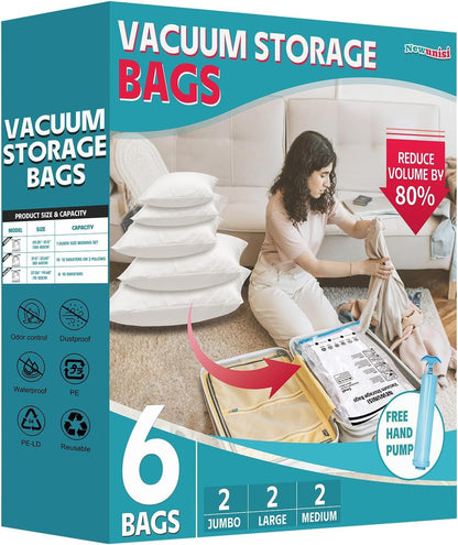 12-Piece Travel Vacuum Storage Bags—Roll-Up Compression Bags to Save Space in Luggage, for Camping, and for Storing Clothing—No Pumping Required, 23.65” X 15.75”