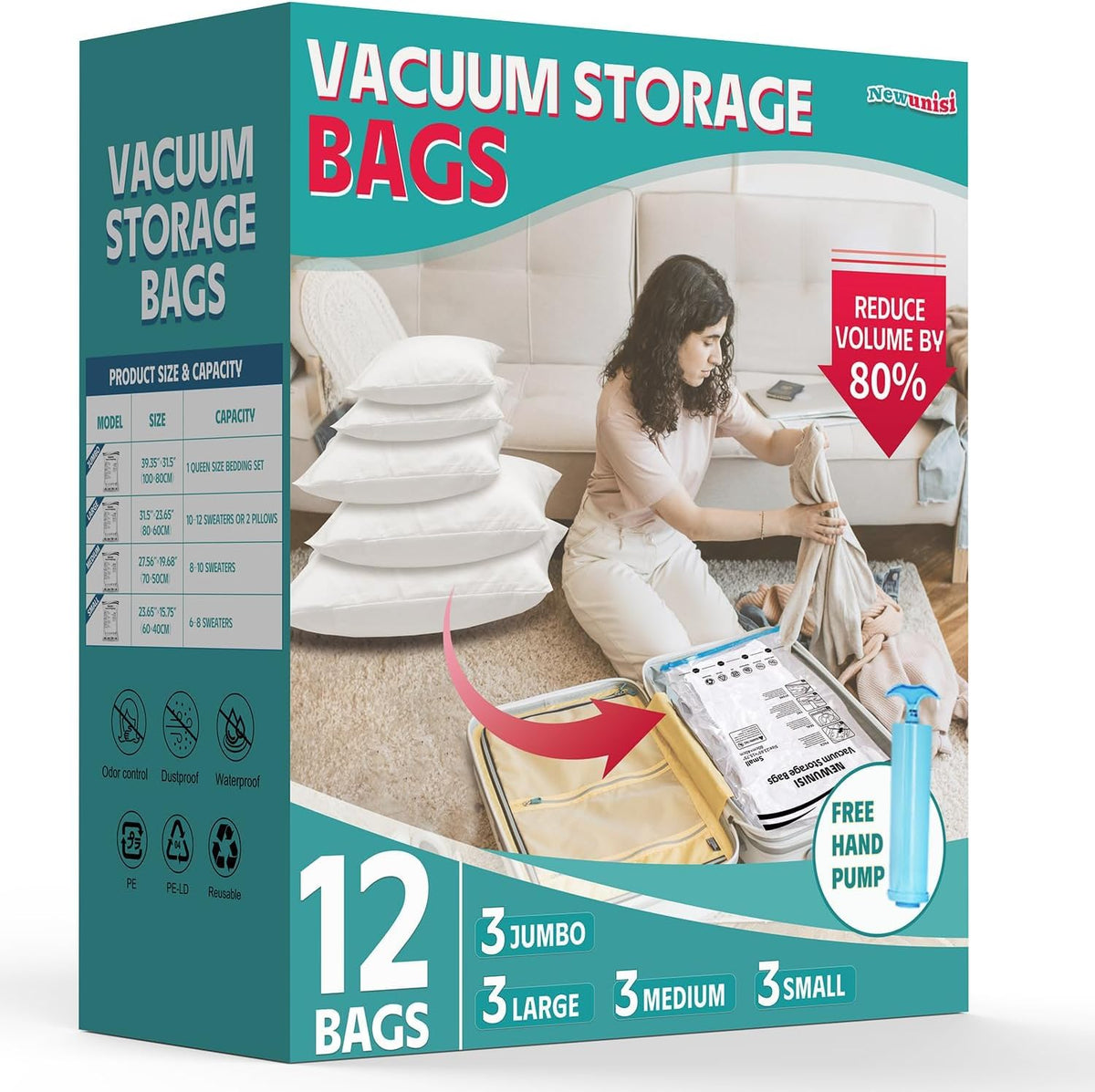 12-Piece Travel Vacuum Storage Bags—Roll-Up Compression Bags to Save Space in Luggage, for Camping, and for Storing Clothing—No Pumping Required, 23.65” X 15.75”