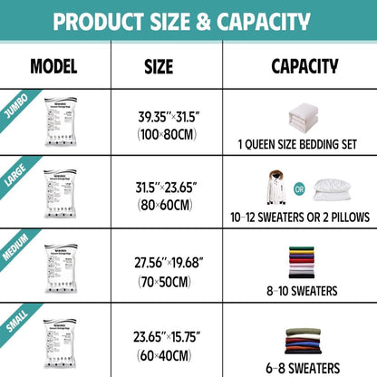 12-Piece Travel Vacuum Storage Bags—Roll-Up Compression Bags to Save Space in Luggage, for Camping, and for Storing Clothing—No Pumping Required, 23.65” X 15.75”