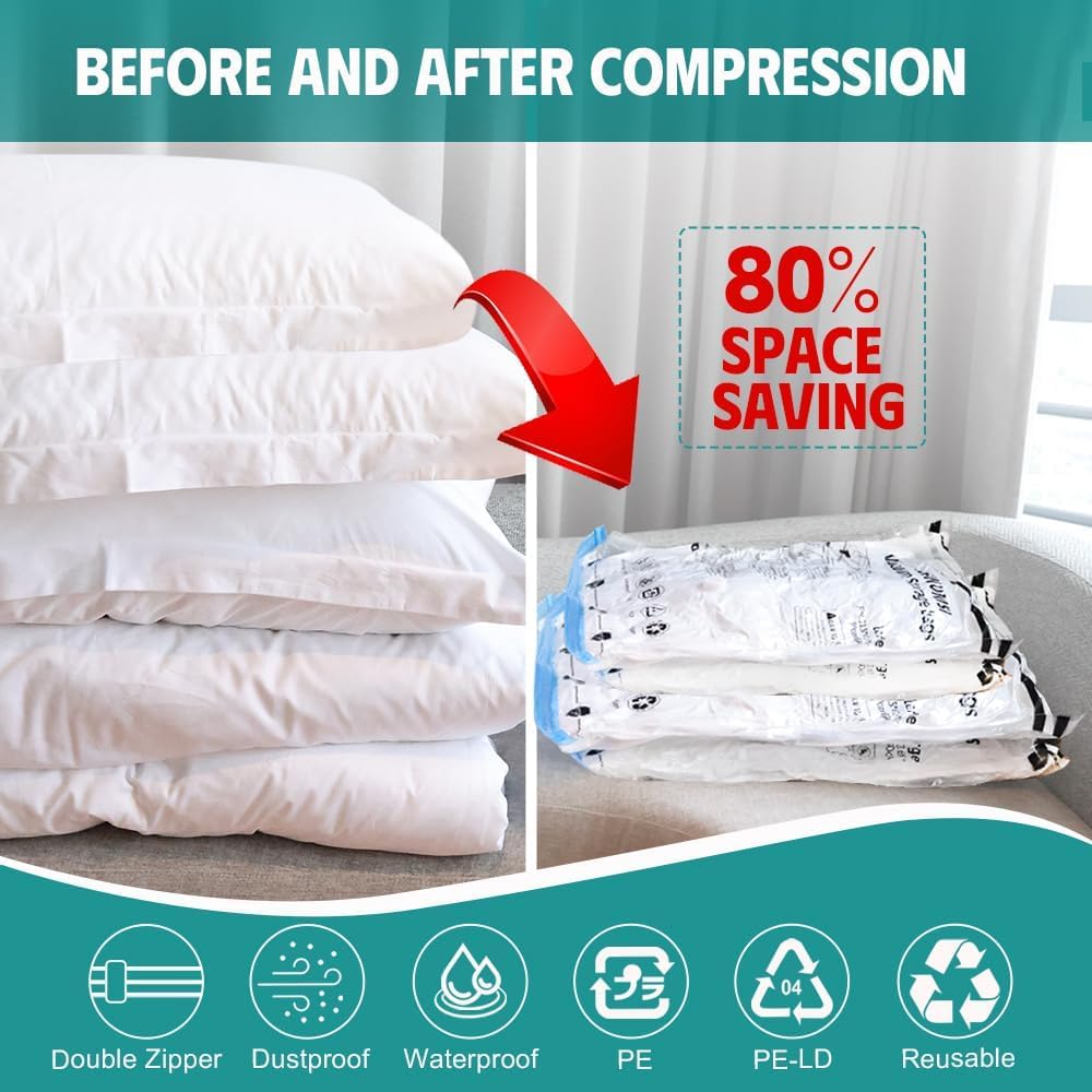 12-Piece Travel Vacuum Storage Bags—Roll-Up Compression Bags to Save Space in Luggage, for Camping, and for Storing Clothing—No Pumping Required, 23.65” X 15.75”
