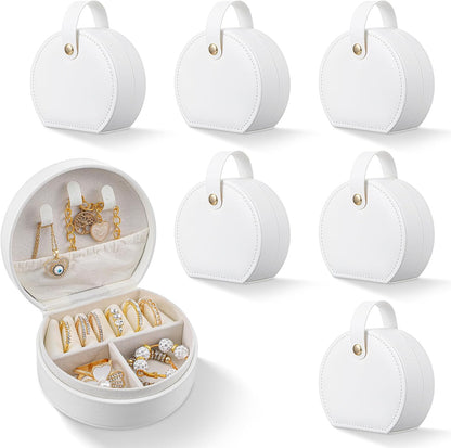 8 Pcs Travel Jewelry Case, Mini Leather Jewelry Organizer Box with Detachable Handle for Women and Teens, White