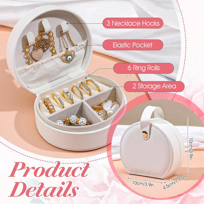 8 Pcs Travel Jewelry Case, Mini Leather Jewelry Organizer Box with Detachable Handle for Women and Teens, White