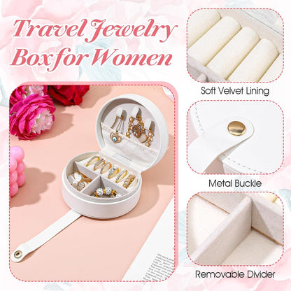 8 Pcs Travel Jewelry Case, Mini Leather Jewelry Organizer Box with Detachable Handle for Women and Teens, White