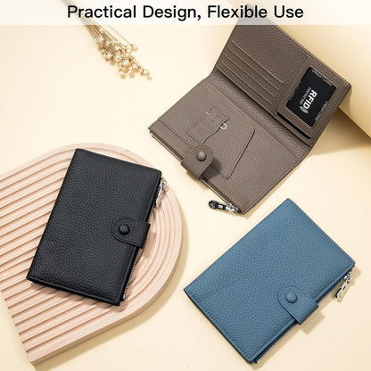 Genuine Leather RFID Blocking Passport Holder Wallet, Multi-Functional Travel Document Organizer with Zipper Pocket, Includes SIM Card Ejector Pin (Pink)