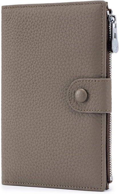 Genuine Leather RFID Blocking Passport Holder Wallet, Multi-Functional Travel Document Organizer with Zipper Pocket, Includes SIM Card Ejector Pin (Pink)