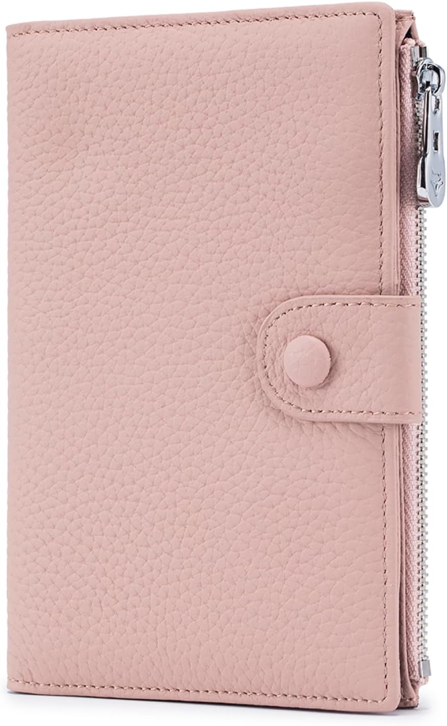 Genuine Leather RFID Blocking Passport Holder Wallet, Multi-Functional Travel Document Organizer with Zipper Pocket, Includes SIM Card Ejector Pin (Pink)
