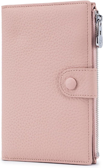 Genuine Leather RFID Blocking Passport Holder Wallet, Multi-Functional Travel Document Organizer with Zipper Pocket, Includes SIM Card Ejector Pin (Pink)