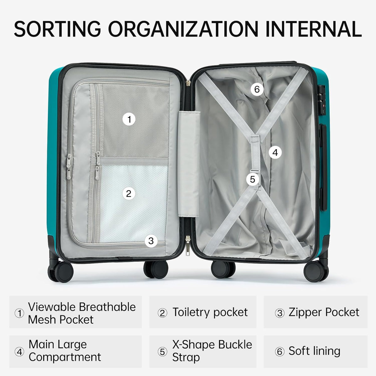 16 Inch Underseat Carry On Luggage With Wheels Underseat Carry On Bag Small Suitcase Personal Item Hard Shell Suitcases Mini TSA Approved Carry On Luggage, Blackish Green