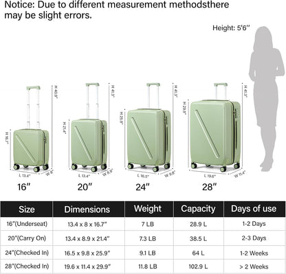 16 Inch Underseat Carry On Luggage With Wheels Underseat Carry On Bag Small Suitcase Personal Item Hard Shell Suitcases Mini TSA Approved Carry On Luggage, Blackish Green