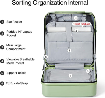 16 Inch Underseat Carry On Luggage With Wheels Underseat Carry On Bag Small Suitcase Personal Item Hard Shell Suitcases Mini TSA Approved Carry On Luggage, Blackish Green