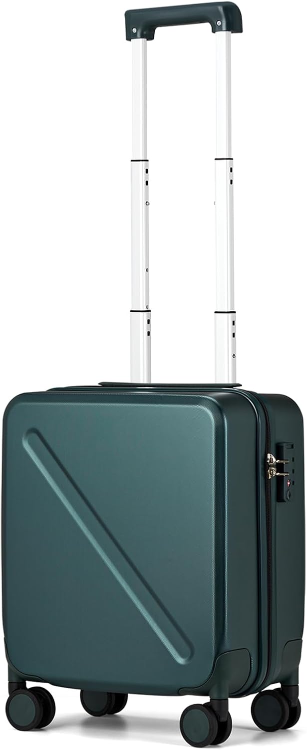 16 Inch Underseat Carry On Luggage With Wheels Underseat Carry On Bag Small Suitcase Personal Item Hard Shell Suitcases Mini TSA Approved Carry On Luggage, Blackish Green