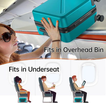 16 Inch Underseat Carry On Luggage With Wheels Underseat Carry On Bag Small Suitcase Personal Item Hard Shell Suitcases Mini TSA Approved Carry On Luggage, Blackish Green