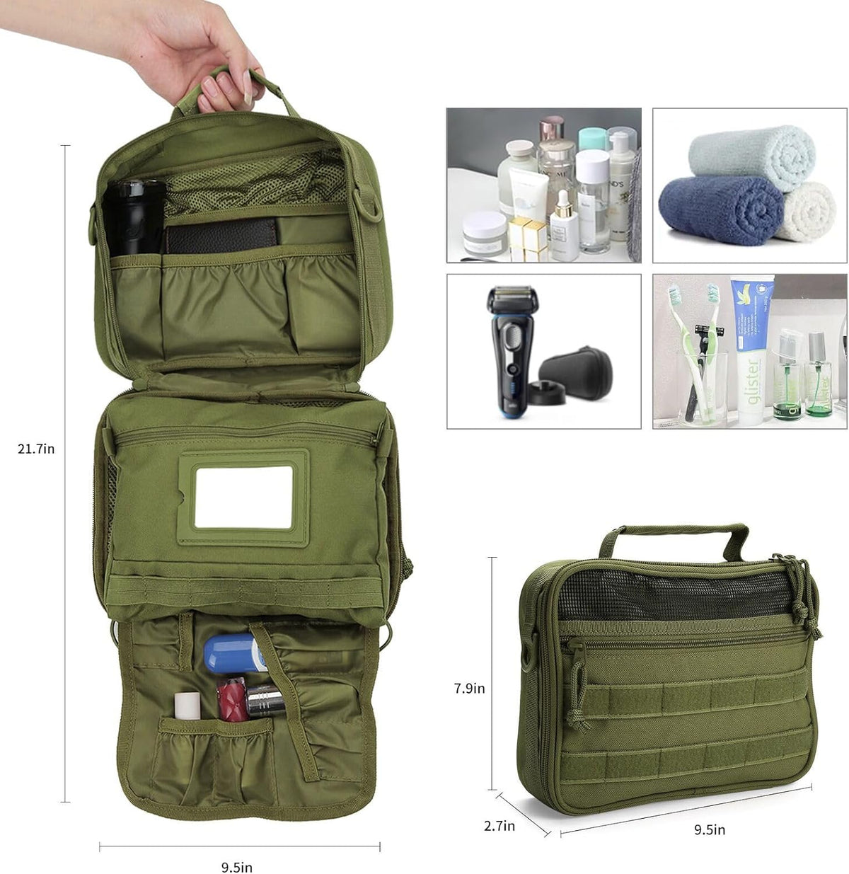 Tactical Travel Toiletry Bag for Men and Women, Hanging Travel Toiletry Organizer Dopp Kit, Toiletries Shaving Hygiene Bathroom Bag,Men's Toiletry Bag for Short Trips Camping - Black