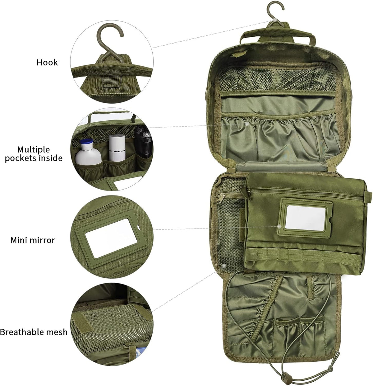 Tactical Travel Toiletry Bag for Men and Women, Hanging Travel Toiletry Organizer Dopp Kit, Toiletries Shaving Hygiene Bathroom Bag,Men's Toiletry Bag for Short Trips Camping - Black