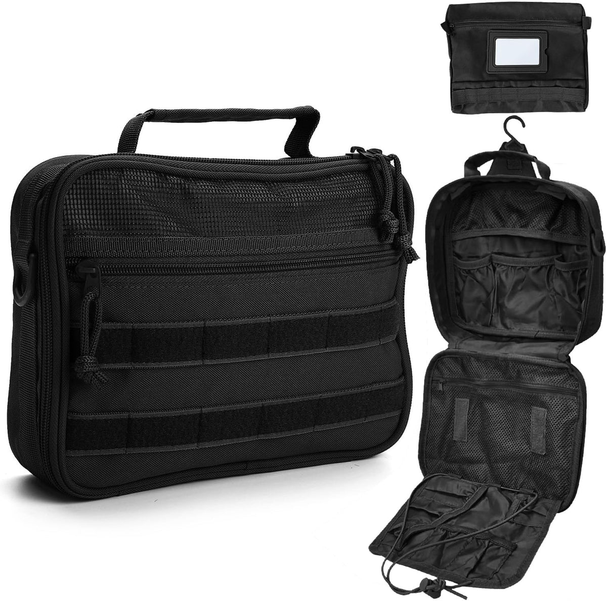 Tactical Travel Toiletry Bag for Men and Women, Hanging Travel Toiletry Organizer Dopp Kit, Toiletries Shaving Hygiene Bathroom Bag,Men's Toiletry Bag for Short Trips Camping - Black