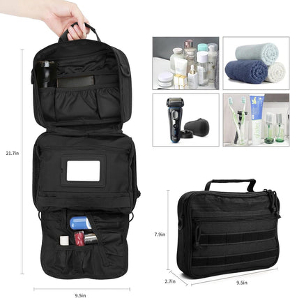 Tactical Travel Toiletry Bag for Men and Women, Hanging Travel Toiletry Organizer Dopp Kit, Toiletries Shaving Hygiene Bathroom Bag,Men's Toiletry Bag for Short Trips Camping - Black
