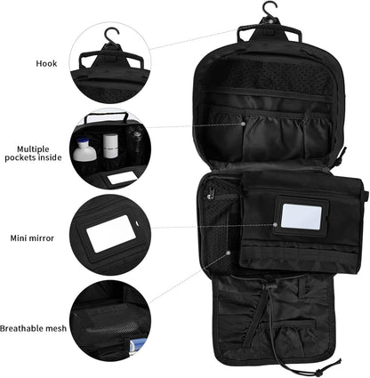Tactical Travel Toiletry Bag for Men and Women, Hanging Travel Toiletry Organizer Dopp Kit, Toiletries Shaving Hygiene Bathroom Bag,Men's Toiletry Bag for Short Trips Camping - Black