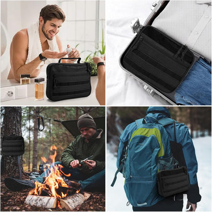 Tactical Travel Toiletry Bag for Men and Women, Hanging Travel Toiletry Organizer Dopp Kit, Toiletries Shaving Hygiene Bathroom Bag,Men's Toiletry Bag for Short Trips Camping - Black