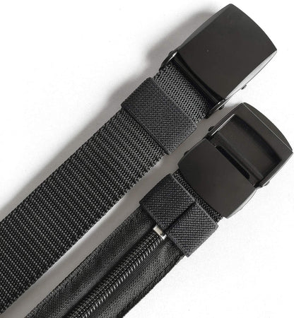 Money Belts for Travel for Men, Nylon Military Tactical Mens with Zinc Alloy Buckle, Security Money Belt with Hidden Money Pocket - Black