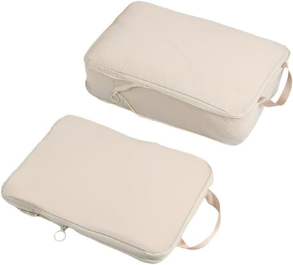 4 Set Compression Packing Cubes, Expandable Travel Organizer Bags, Water-Repellent Nylon, Space-Saving Luggage Set for Suitcase, Carry-on, Home Storage (4, Beige, Compression)