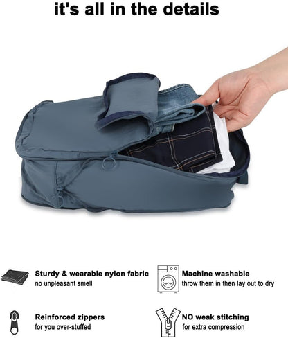 4 Set Compression Packing Cubes, Expandable Travel Organizer Bags, Water-Repellent Nylon, Space-Saving Luggage Set for Suitcase, Carry-on, Home Storage (4, Beige, Compression)