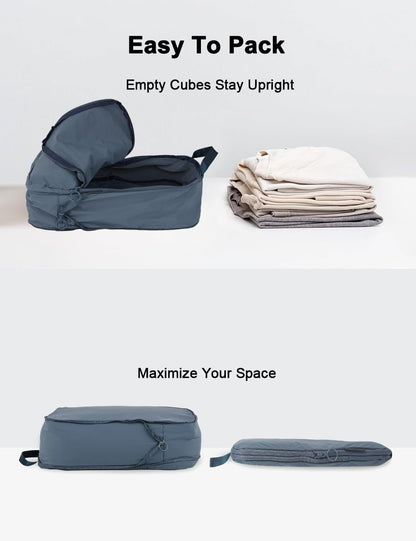 4 Set Compression Packing Cubes, Expandable Travel Organizer Bags, Water-Repellent Nylon, Space-Saving Luggage Set for Suitcase, Carry-on, Home Storage (4, Beige, Compression)