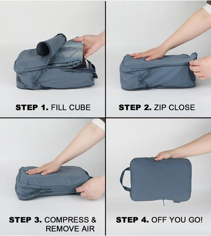 4 Set Compression Packing Cubes, Expandable Travel Organizer Bags, Water-Repellent Nylon, Space-Saving Luggage Set for Suitcase, Carry-on, Home Storage (4, Beige, Compression)